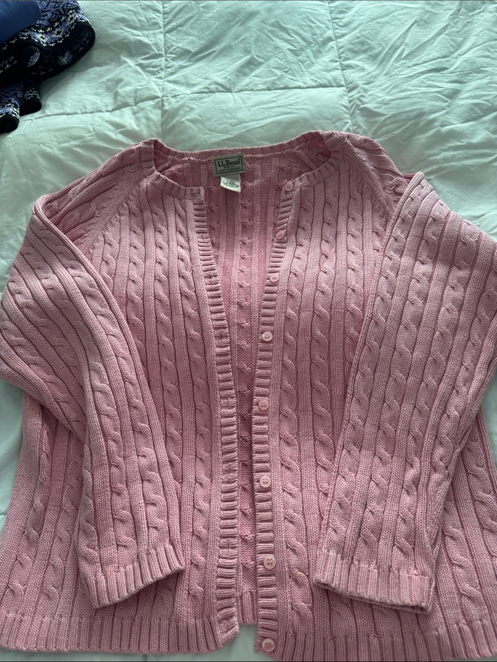 L.L. Bean Soft Pink Cable-Knit Button Cardigan